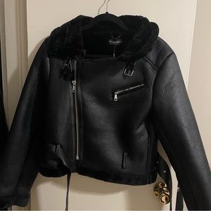 Pretty Little Thing Cropped Black Sherpa Jacket